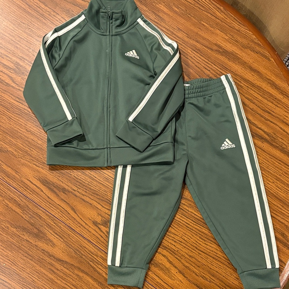 Kids Adidas Forest Green Tracksuit with White Accents
